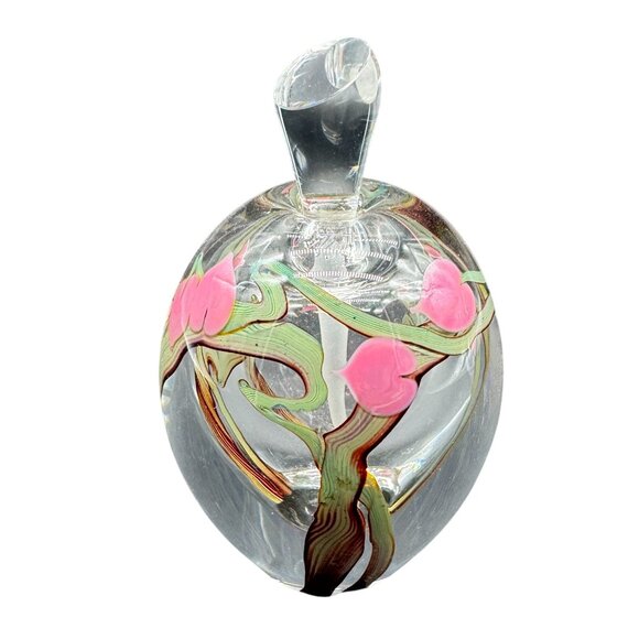 Handblown Zellique Signed Glass Perfume Bottle Stopper Pink Floral Hand Painted - Picture 3 of 7